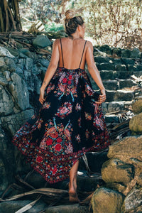Floral Print Backless Beach Maxi Dress