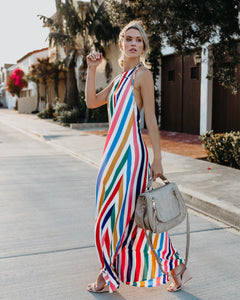 2018 New Print Halter Backless Beach Maxi Dress