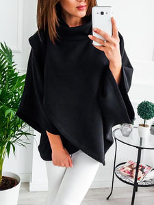 Solid Color High Neck Irregular Tops Sweater