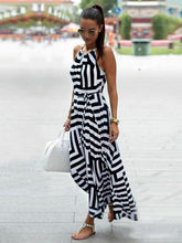 Load image into Gallery viewer, Sexy Stripe Sleeveless Irregular Maxi Dress