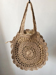 Exquisite Retro Women Hollowed Round Straw Weaving Bag