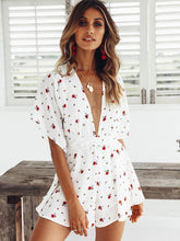 Load image into Gallery viewer, Print Deep V Neck Short Sleeve Summer Beach Rompers