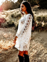 Load image into Gallery viewer, Full Lace Embroidered Flared Sleeve Hollow Vacation Beach Cover-Ups