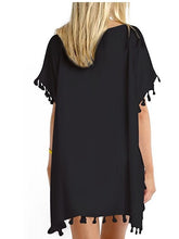 Load image into Gallery viewer, Crewneck chiffon fringed dress loose fit beach blouse