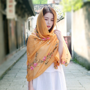 Embroidered cotton and linen scarf tourism sunscreen ethnic silk scarf women beach towel shawl