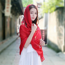 Load image into Gallery viewer, Embroidered cotton and linen scarf tourism sunscreen ethnic silk scarf women beach towel shawl