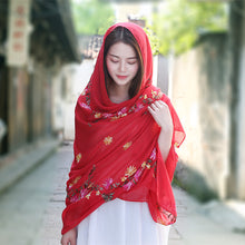 Load image into Gallery viewer, Embroidered cotton and linen scarf tourism sunscreen ethnic silk scarf women beach towel shawl