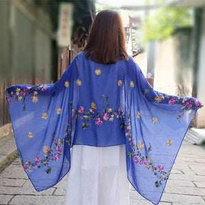 Embroidered cotton and linen scarf tourism sunscreen ethnic silk scarf women beach towel shawl