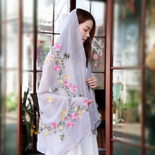 Load image into Gallery viewer, Embroidered cotton and linen scarf tourism sunscreen ethnic silk scarf women beach towel shawl