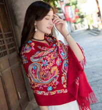 Load image into Gallery viewer, Tibetan and Nepal embroidered flower imitation cashmere scarf for women outside with sunscreen air-conditioning shawl