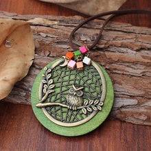 Load image into Gallery viewer, Owl Alloy Pendant with Jewelry Wooden Necklace Long Sweater Chain