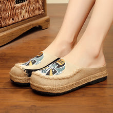 Load image into Gallery viewer, Beijing Opera facial makeup embroidered head shoes handmade cloth shoes embroidered linen grass literary shoes