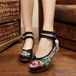Embroidered women's shoes with increased height within 5 cm ethnic style cloth shoes tendon bottom wedge heel women's single shoes