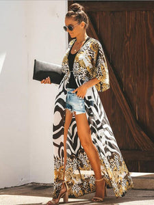 Chiffon Print Leopard Print Beach Sunscreen Holiday Cardigan Long Skirt Bikini Hoodie