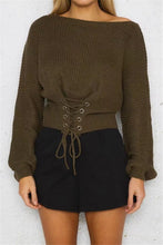 Load image into Gallery viewer, Solid Color Lace Up Pullover Sweater