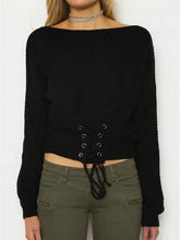 Load image into Gallery viewer, Solid Color Lace Up Pullover Sweater