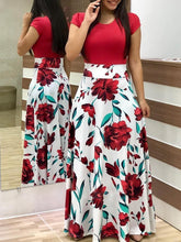 Load image into Gallery viewer, 2018 Floral Short Sleeve High Waist Maxi Dress