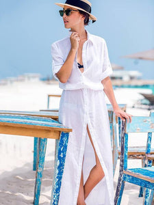 Chiffon Button Beach Solid Color Cover Up