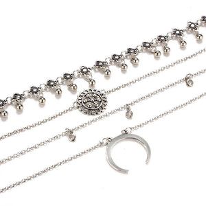 Retro exaggerated crystal alloy plate moon multi-tiered chest clavicle necklace necklace