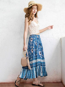 Blue Print High Waist Bohemia Skirt
