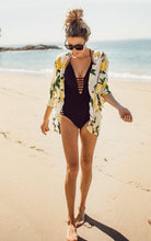 Load image into Gallery viewer, Fashion Lemon Print Short Sleeve Outwear Bikini Cover Up