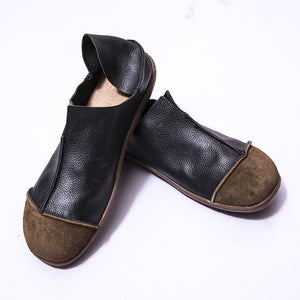 Fashionable Leather Retro Splicing Black Women Single Shoes