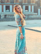 Load image into Gallery viewer, Pretty Bohemia Floral V Neck Half Sleeve Front Split Maxi Dress
