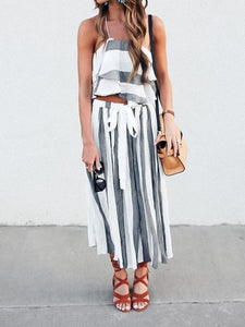 Stripe Bohemia Tops And Pants Suits