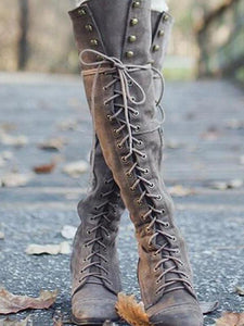 2018 Winter Rivet Bandage Thigh-high Boots Shoes