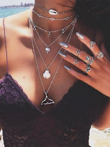 Boho Beach Mermaid Fish Tail Shell Crystal Beads Necklaces