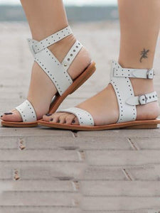 Solid Color Casual Open Toe Flat Sandals Shoes