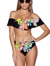 Load image into Gallery viewer, Off Shoulder Flower Swimwear Women Swimsuit Ruffles Bikini Set