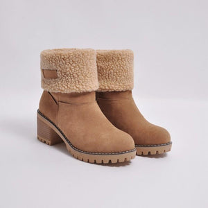 Brushed Thickness Solid Color Round Toe Flock Short Boots