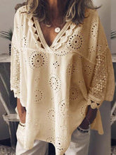 Load image into Gallery viewer, Summer Hot Women Half Sleeve Cotton Hollow-Out Lace Patchwork Shirt