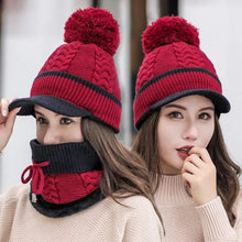 Load image into Gallery viewer, Winter Beanie Hat Scarf and Wind Proof Set 3 Pieces Thick Warm Knit Cap For Women