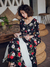 Load image into Gallery viewer, Floral Print Flare Sleeve Crop Top High Waist Maxi Skirt Two Pieces Set