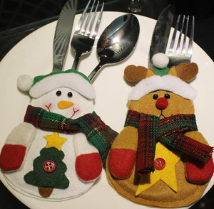Santa Claus Snowman Knifes Forks Bag Christmas Party Decoration