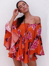 Load image into Gallery viewer, Floral Off Shoulder Flared Sleeve Boho Rompers