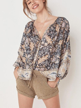 Load image into Gallery viewer, Loose Printed Blouse Bohemian Long Sleeve V-neck Blouse