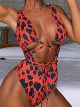 Load image into Gallery viewer, Leopard Openwork Strap One-piece Swimsuit One-piece Bikini