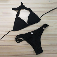 Load image into Gallery viewer, Black Split Bikini Solid Color Sexy Swimsuit
