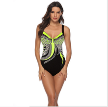 Load image into Gallery viewer, New Female High Waist One-piece Swimsuit Chic Print V-neck Sleeveless Slim Plus Size Sling One-piece Swimwear