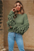 Load image into Gallery viewer, Solid Color Round Neck Long Sleeve Tassel Sweater