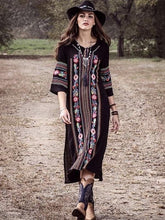 Load image into Gallery viewer, New Rayon Embroidered Mid-length-sleeved Beach Skirt Holiday Long Dress