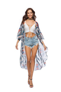 2018 new arrival Printed chiffon shirt with a long section of the beach coat