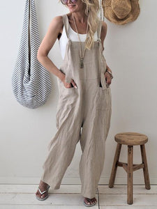 High-Waist Loose Suspender Trousers