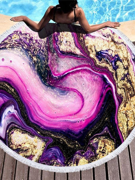 Big Round Beach Towel Colorful Quicksand Print Shower Bath Towels Beach Mat