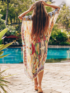 Chiffon Printed Snake Pattern Beach Sun Proof Shirt Holiday Long Dress Beach Swimsuit Cover Up