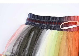Spring And Summer Boho Style Color Strips Pleated  Striped Skirt
