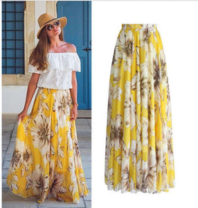 BOHO Womens Floral High Waist Long Maxi Full Skirt Holiday Party Evening Beach Sun Skirt